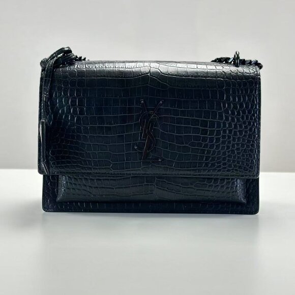 Yves Saint Laurent Black Crocodile Leather Sunset Shoulder Bag Crossbody - Picture 1 of 10